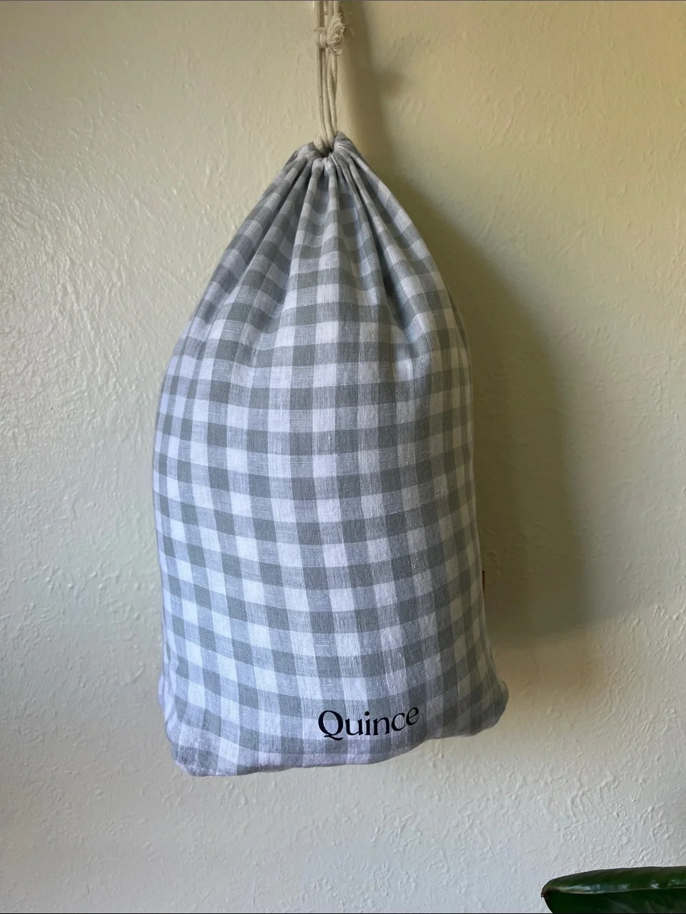 Quince Blue fog Gingham Linen duvet cover only, size king/cal king